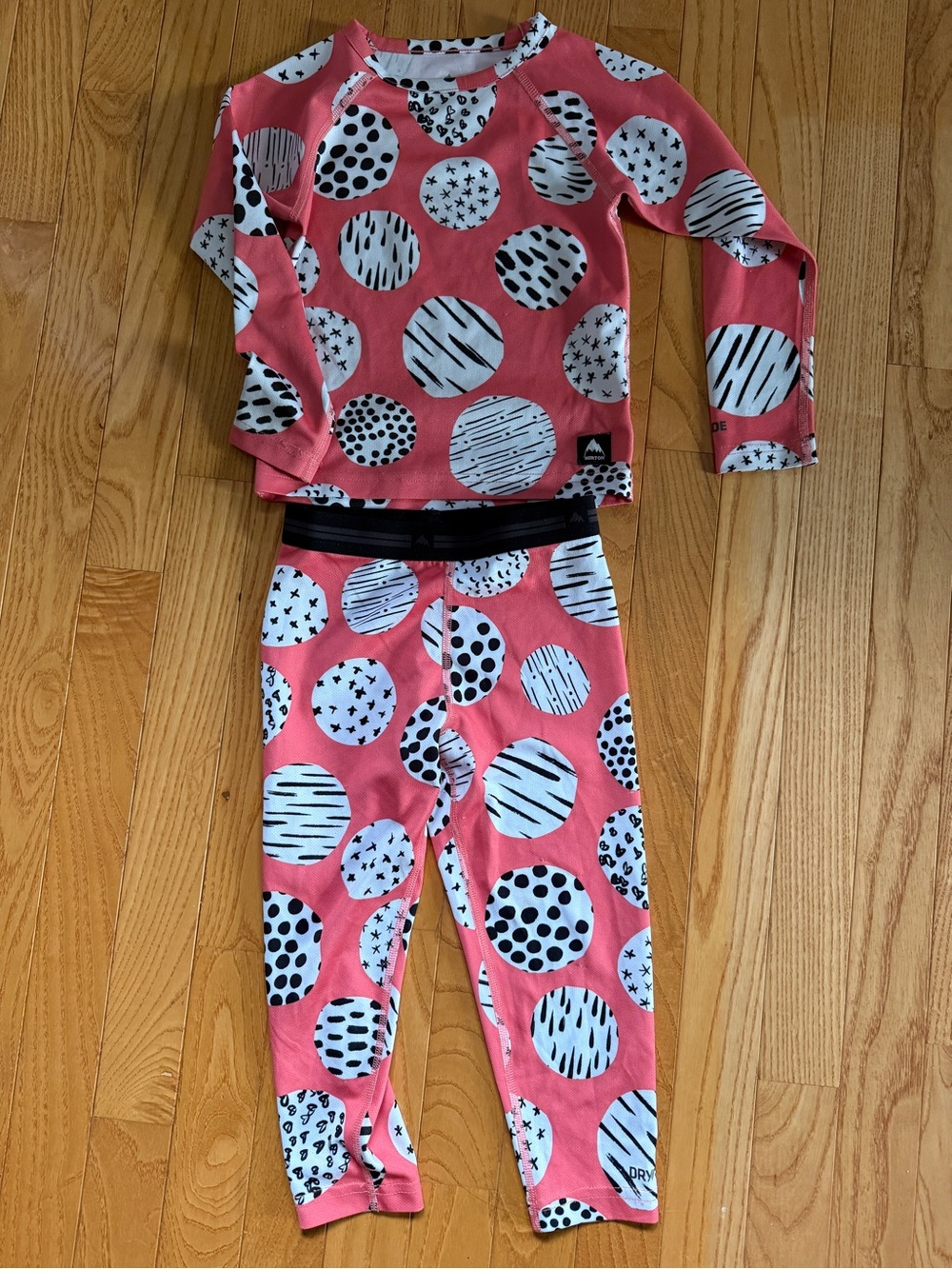 Burton Kids Coral Dot-Print Winter Base Layer Set with Black & White Circles